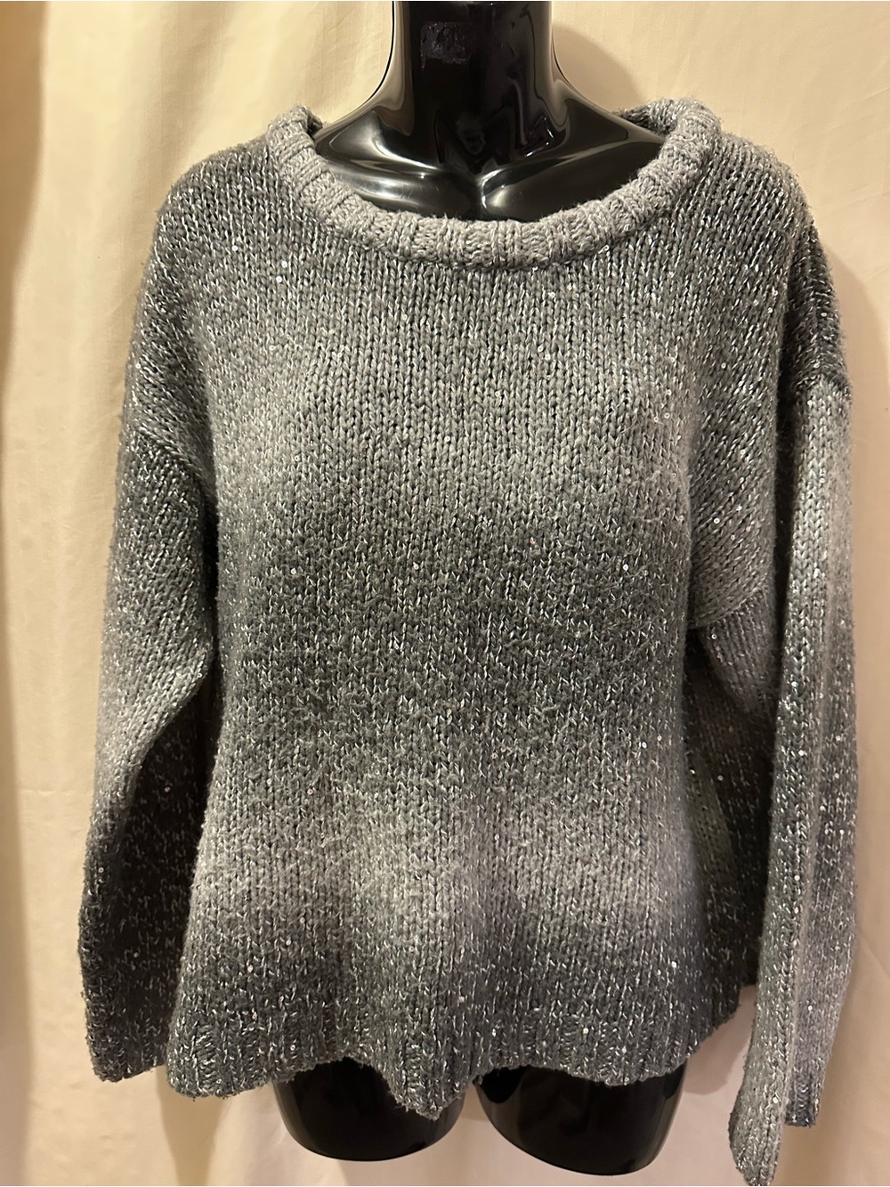 Gray Crewneck Sparkle Knit Sweater - Women